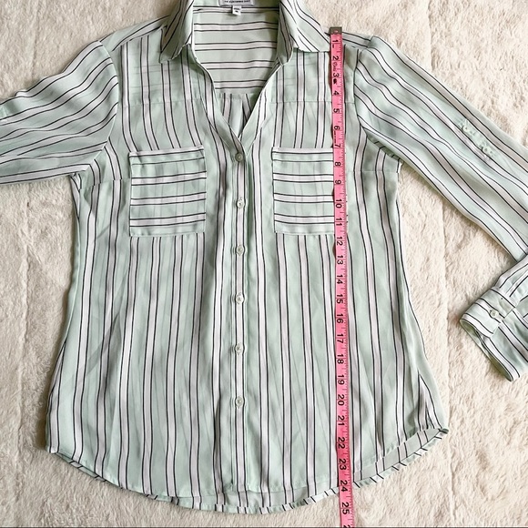 Express | Mint Striped Button Down Roll Tab Portofino Blouse - Picture 14 of 14